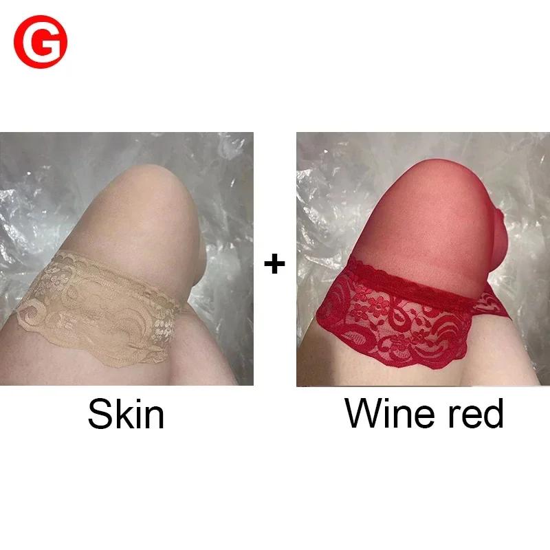 New Plus Size Women Thigh High Stockings Ultra Thin Black Skin Lace Trim Sexy Long Stockings Silk Soft Breathable Socks 40-100Kg