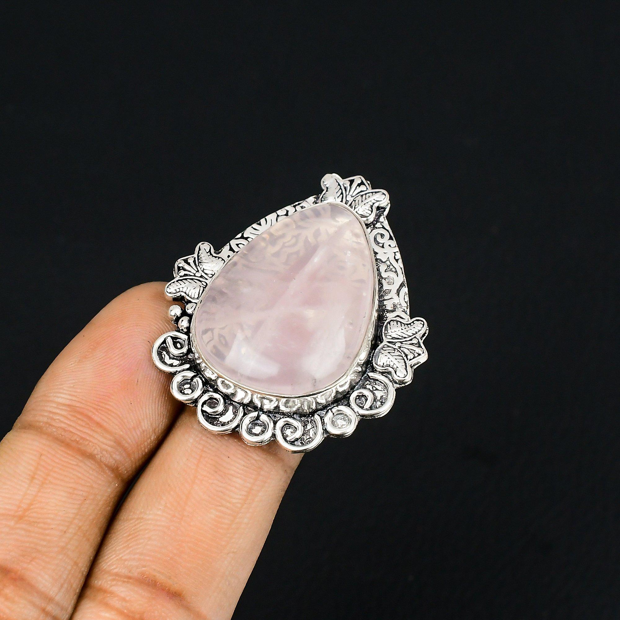 Daughters Day Deal 925 Silver Natural Rose Quartz Stackable Ring Jewelry US 7 7
