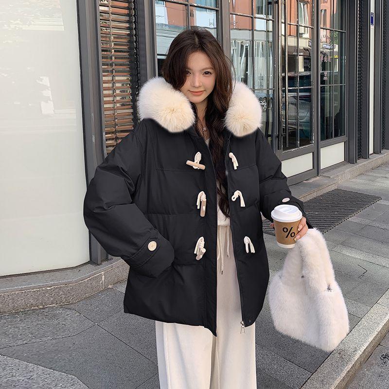 Mittel und Lang Neue Winter Verdickte Koreanische Version Locker Großer Pelzkragen Wattierte Jacke Damen