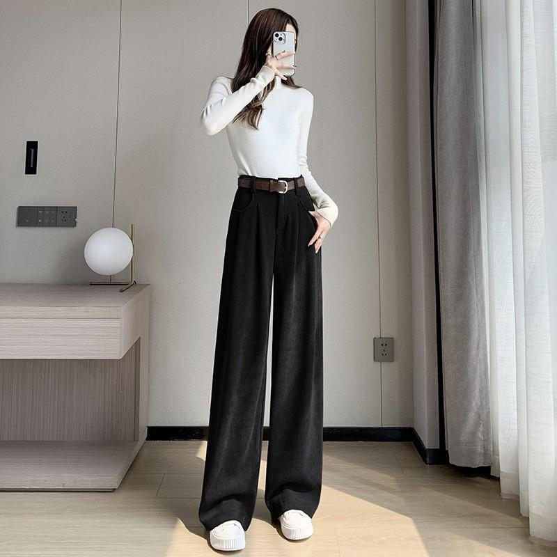 Fashion High Waist Women Retro Corduroy Pants Fall Wide Leg Causal Loose Trousers Vintage Wine Red Pockets All Match Sweatpants