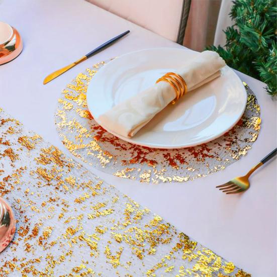 1/4/10Pcs Golden Mesh Table Runner Easy To Clean Metallic Foil Placemats Wedding Party Holiday