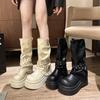 Black retro platform boots women's boots new autumn with skirt thin knight boots