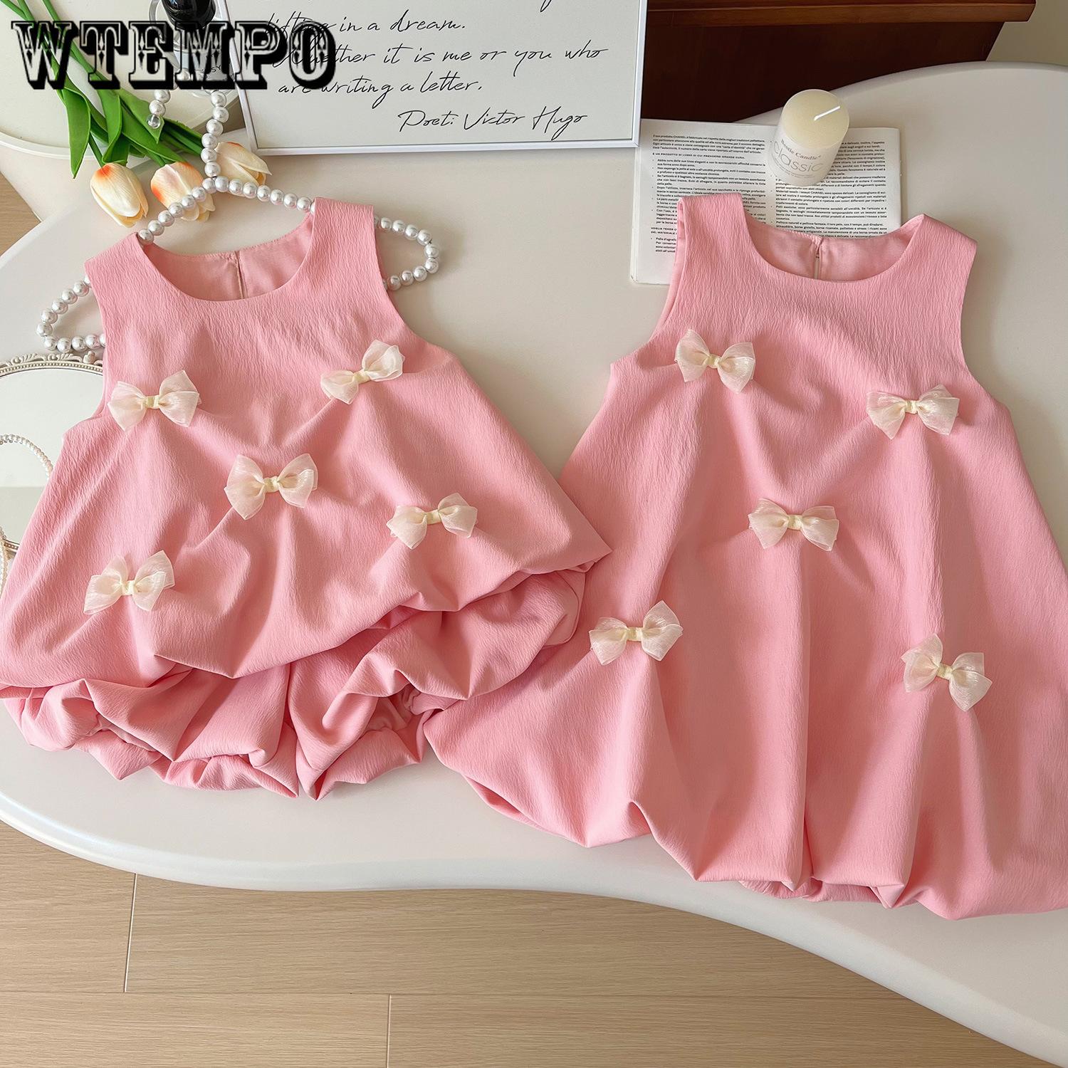 

Children s Set Summer Korean Girls Bow Sleeveless Vest+shorts Casual Dress 90