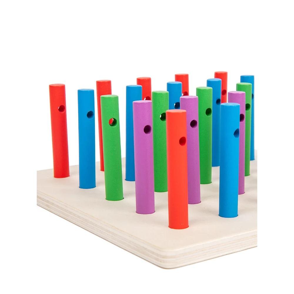 Wooden Peg Board Threading Set - Suitable for Children’s Fine Motor Skills Spatial Reasoning and Creative Design Development