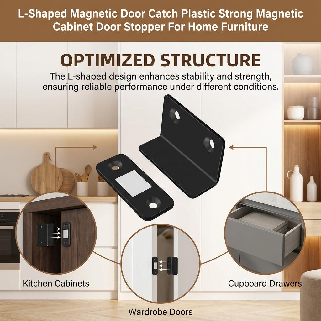 L-Type Strong Magnetic Door Closer Cabinet Catches Latch Magnet Wardrobes Door Stopper Ultra Thin Closures Furniture Fittings