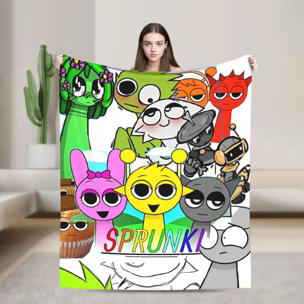 Sprunkis Game Blankets Fleece Novelty Breathable Throw Blankets for Chair Covering Sofa All Season