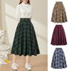 Women Midi Skirt Plaid Print High Waist A-Line Skirt Large Hem Design Slimming Effect Autumn Winter Skirt