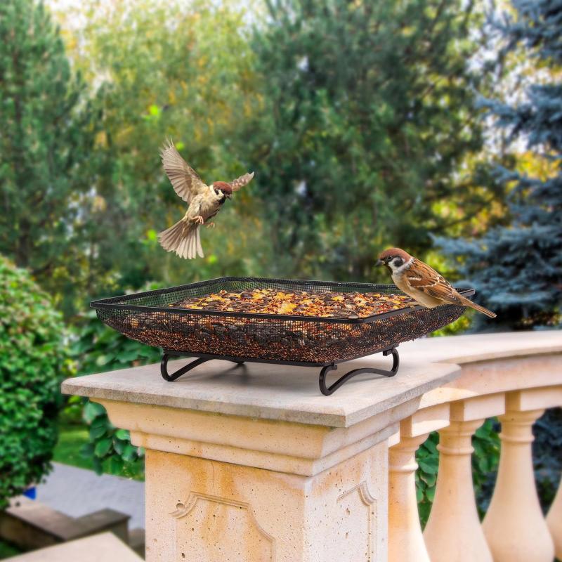 Wildvogelfutterhäuser Quadratische Bodenschale Vogelfutterhaus Metallgitter-Schale Hohe Kapazität Boden Tierfütterungsschale Haustierfutterzubehör