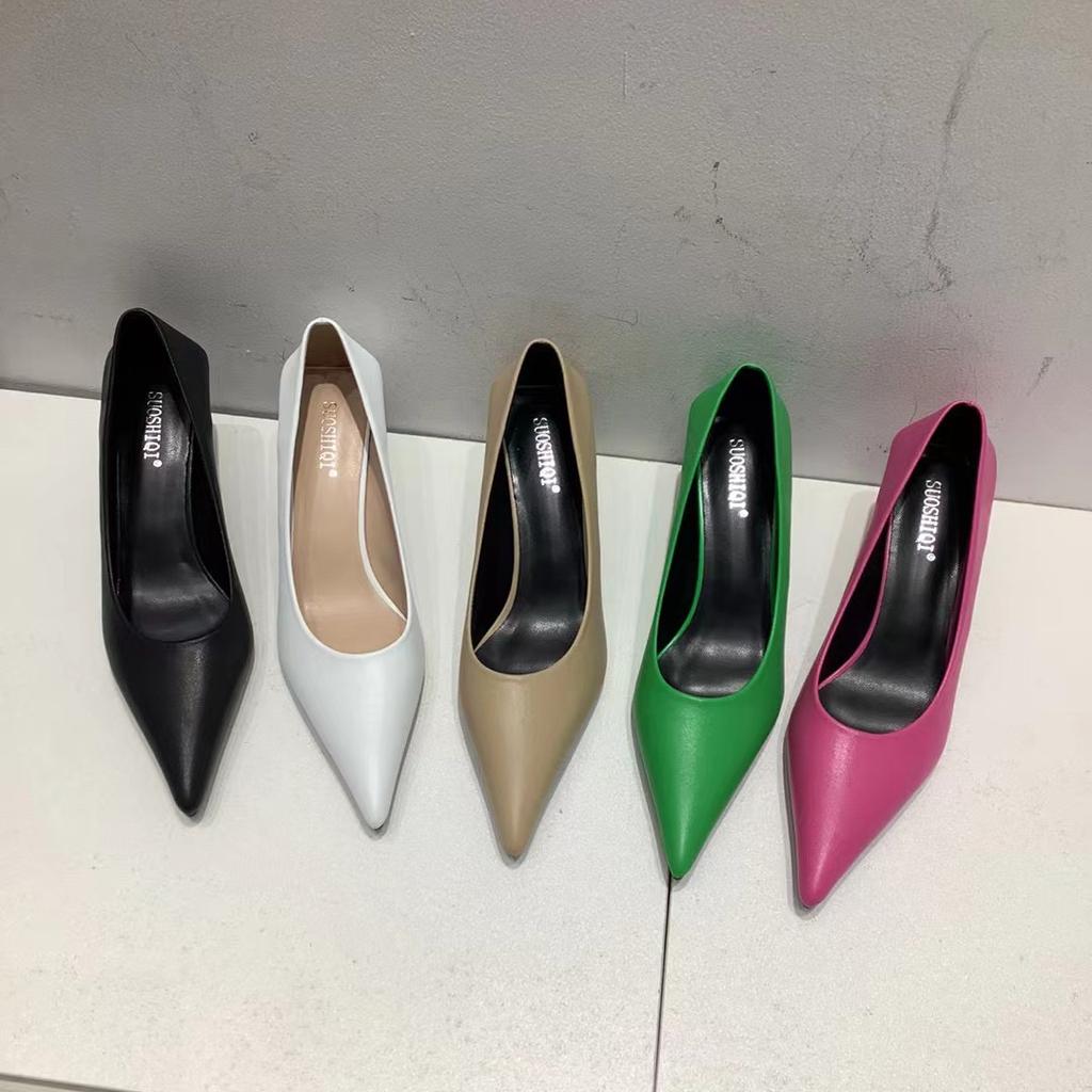 Fashion Pointed Toe Women Pumps 2024 New Arrivals Black/White/Khaki/Green/Pink Shallow Slip On Thin High Heels Pumps Office Shoes Woman
