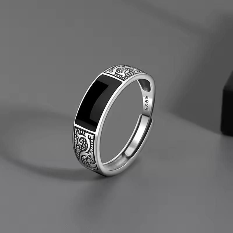 

925 Silver Rings INS Fashion Hip Hop Vintage Couples Hollow Lines Punk Thai Silver Party Adjustable Jewelry resizable
