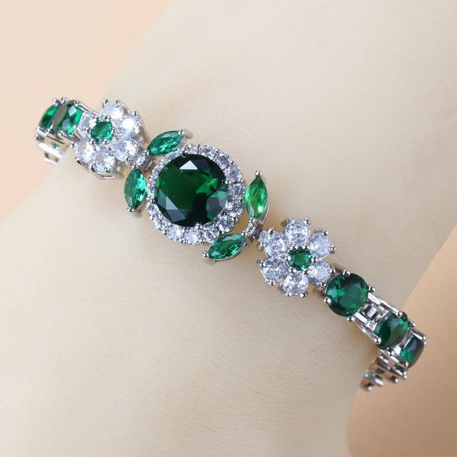 925 Sterling Silver Charm Bracelet Bangle Blue Cubic Zirconia 6-Colors Wedding Jewelry Adjustable Length 18+3CM