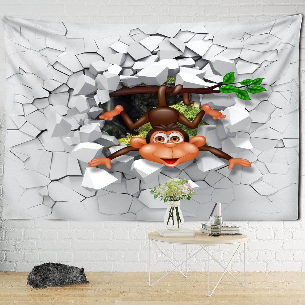 3D Printed Monkey Portrait Tapestry Wall Hanging Psychedelic Animal Boho Hippie Tapiz Art Home Decor