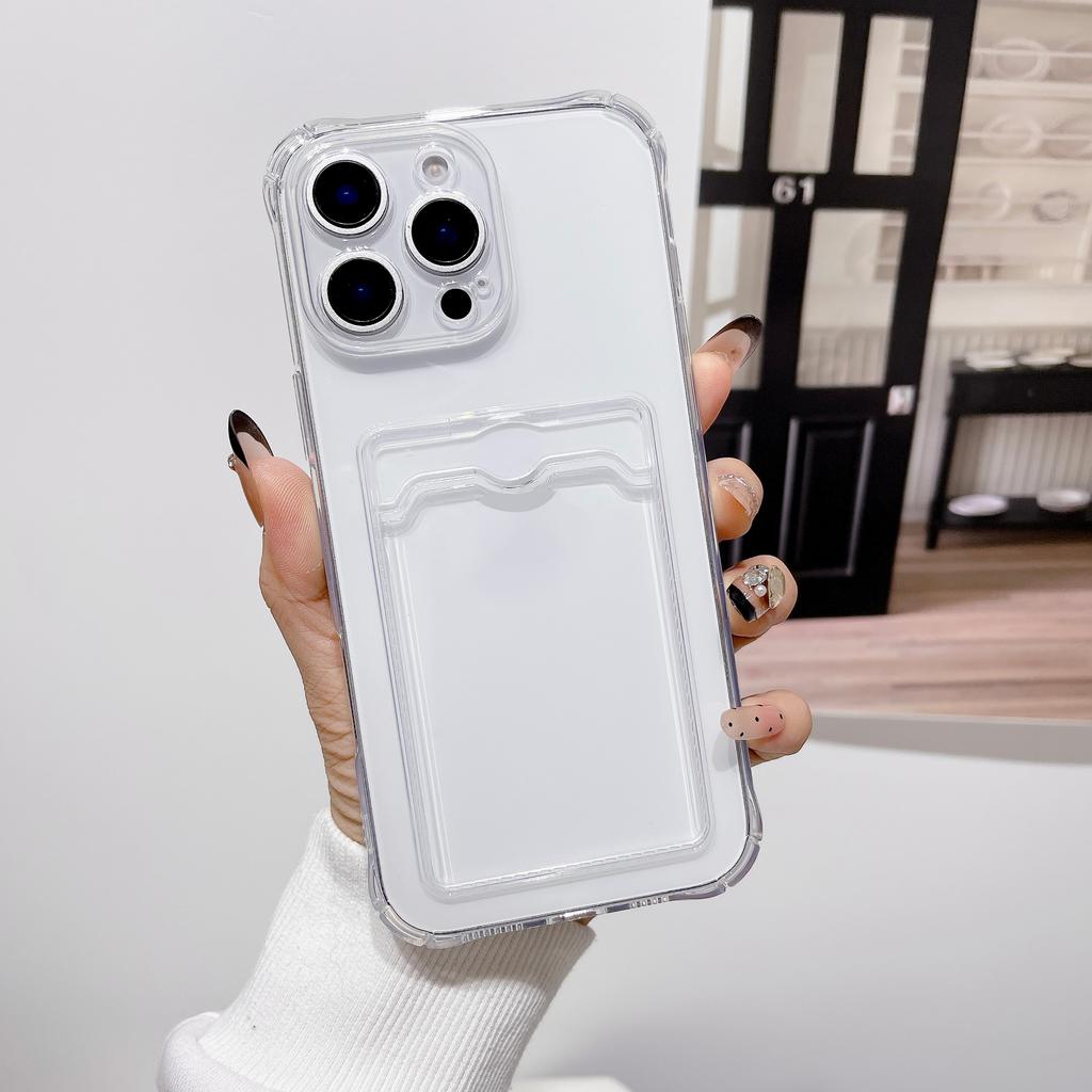 For iPhone 16 15 14 13 12 11 Pro Xs Max Mini 16e X XR 7 8 6 6S Plus SE 2020 2022 Case Clear ID ATM Card Slot Protection Cover