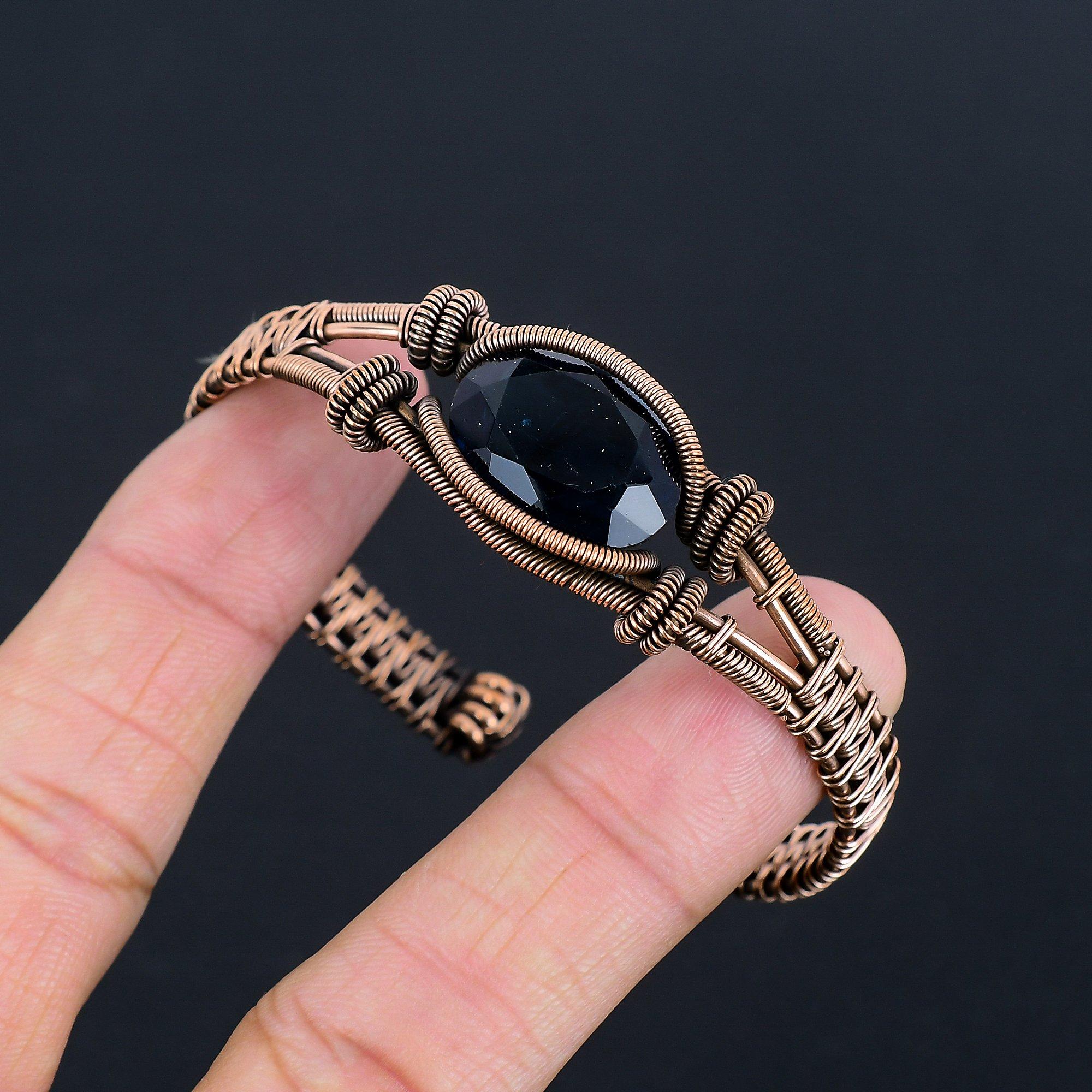 

Браслет из черной шпинели, Браслет, обернутый медной проволокой 999 пробы, Ювелирные изделия из драгоценных камней ручной работы, Подарки для жены, Совершенно новый браслет