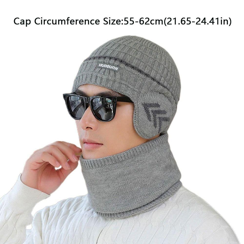 Thickened Velvet Men Beanie Hat Soft Beanies Knitted Hat Outdoor Cap and Scarf Set Boys Girls