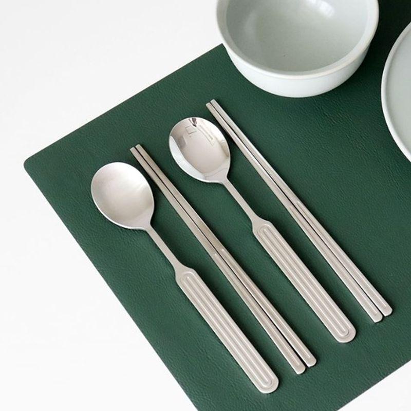 Kamomekitchen [2+2] Domestically Produced Premium Kamome Kitchen Ridge Stainless Steel Spoon, Chopsticks, and Spoon Set