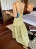 Women's Yellow Plaid Halter A-line Summer Dress - Sweet & Spicy, Subtle Backless, Long Length