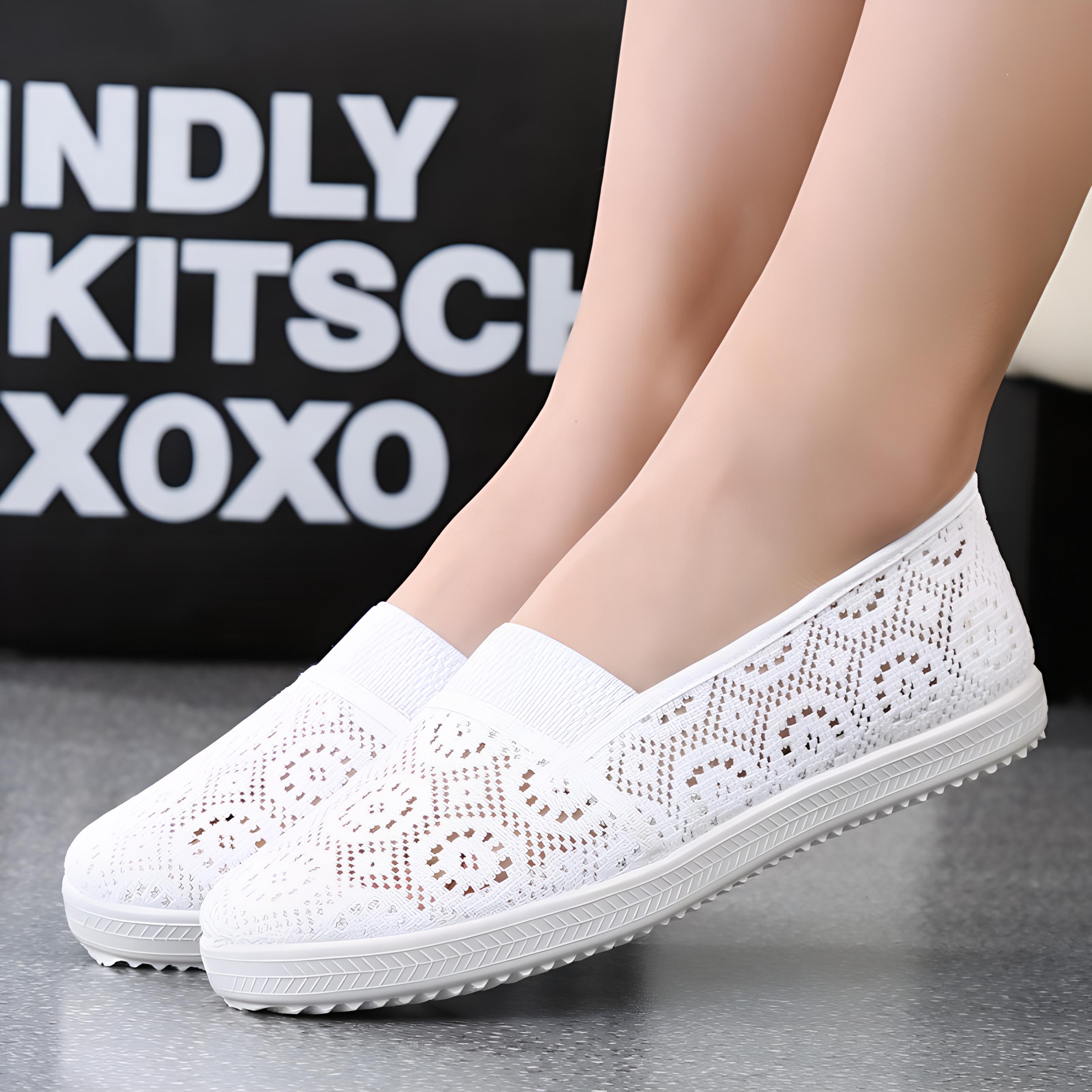 

Однотонная хлопково-льняная обувь, женская обувь, кроссовки с дышащей нитью, пустая сетка, женские повседневные туфли с сеткой, ленивая сетка 40 белый