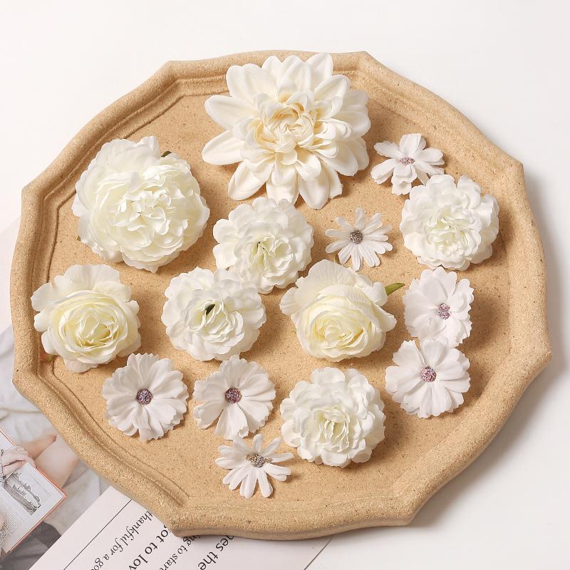 Weiße Serie Rose Künstliche Blumen Seide Unechte Blumen für Heimdeko Hochzeitsdekoration DIY Kranz Geschenk Accessoires Ornamente