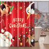 Christmas Snowman Shower Curtain for Bathroom, Funny Cartoon Santa Claus Elf Reindeer Polyester Red Fabric Shower Curtain