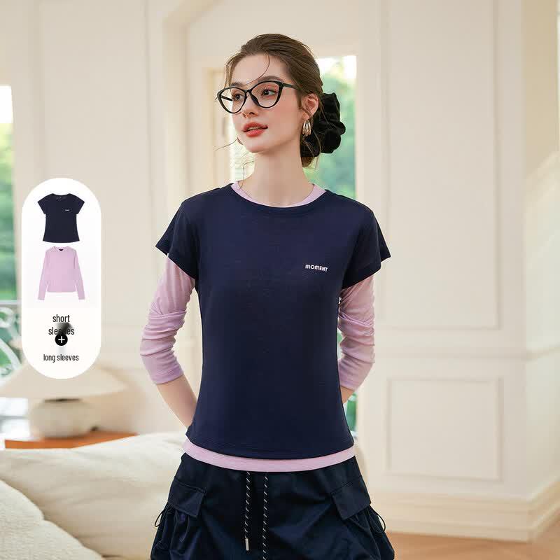 Bailuyu Contrast Print Casual Long and Short Sleeve Set S