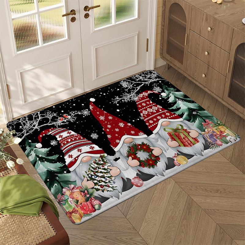 1pc of Christmas-Themed Doormat Featuring Gnomes, Christmas Trees, And Snowflakes, Suitable for Indoor/Outdoor Entry Decoration, Machine Washable Holi