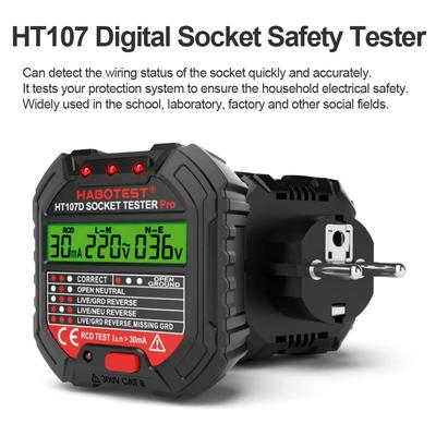 HT106/HT107 Digitaler Steckdosen-Spannungsprüfer Steckdosen-Tester US/UK/EU-Stecker Erdung Nulllinie Phase Prüfung RCD NCV-Tester