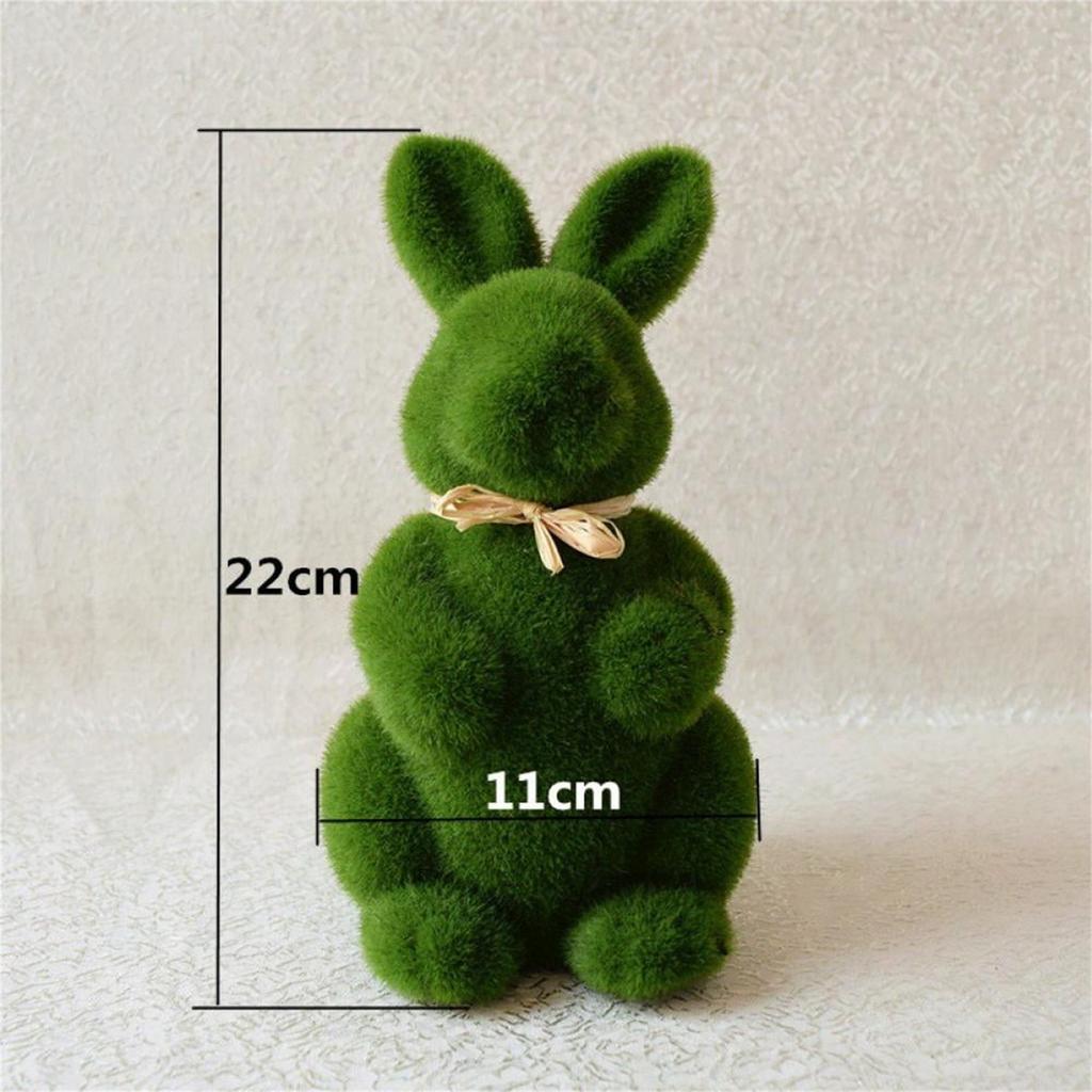 2Pcs Easter Furry Flocked Bunny, Artificial Green Moss Bunnies for Easter Decor, Small Decorative Rabbit Statues for Home Decor,