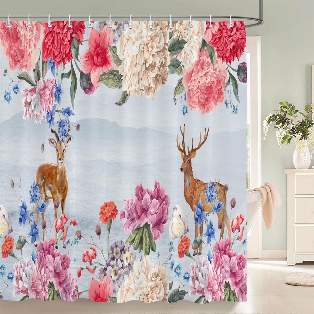 

Высококачественная тканевая шторка для душа в ретро-стиле с цветами, листьями и растениями, водонепроницаемые шторки для ванной для декора ванной комнаты, с крючками W90xH180cm