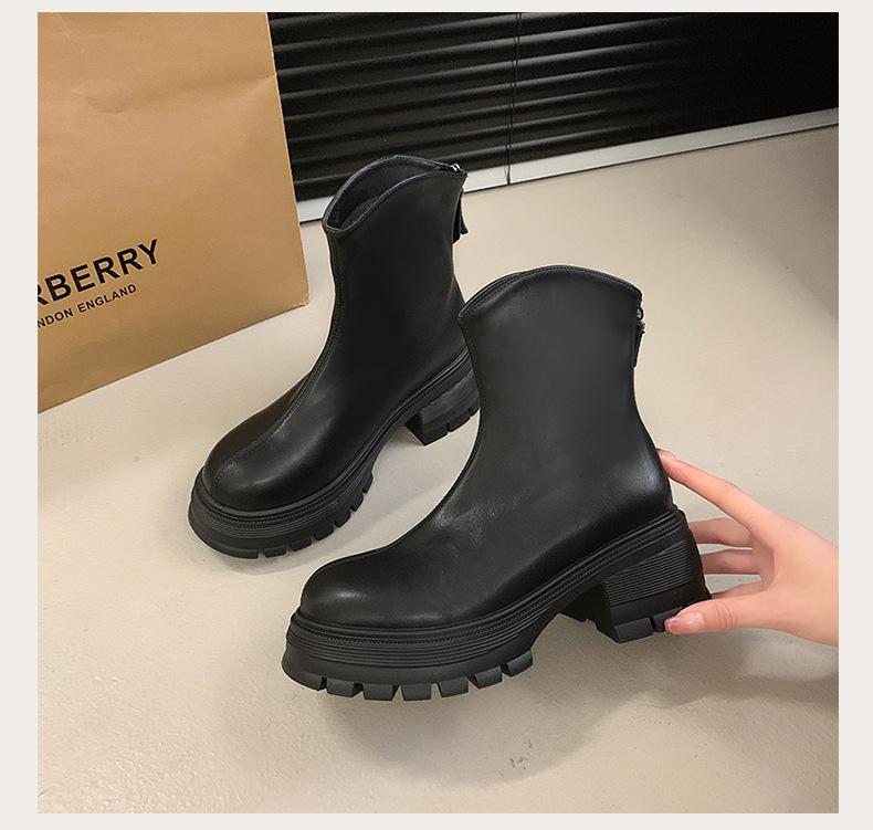 

Retro boots women s new thick heel ins Martin boots slim thick heel v mouth fashion short women s boots 35
