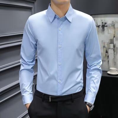 Men Formal Shirt Business Style Turn-down Collar Long Sleeves Slim Fit Single-breasted