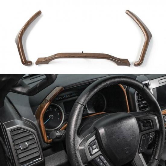 Wood Grain Steering Wheel & Dashboard Bezel Cover Trim For Ford F150 2015-2020