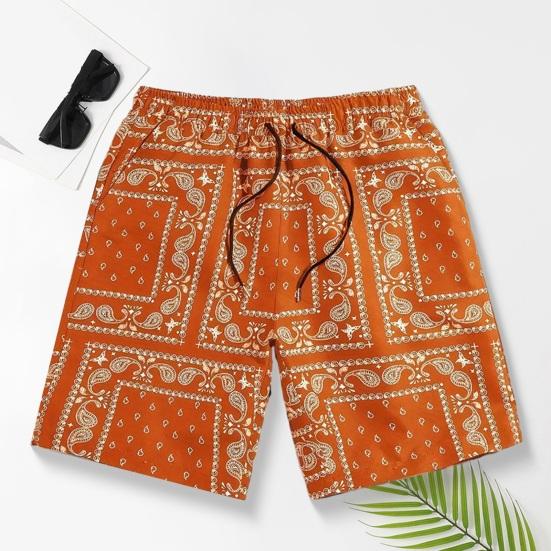 Men Shorts Drawstring Waist Casual Printed Regular Style Shorts with Pockets Wide Leg Outdoor Shorts