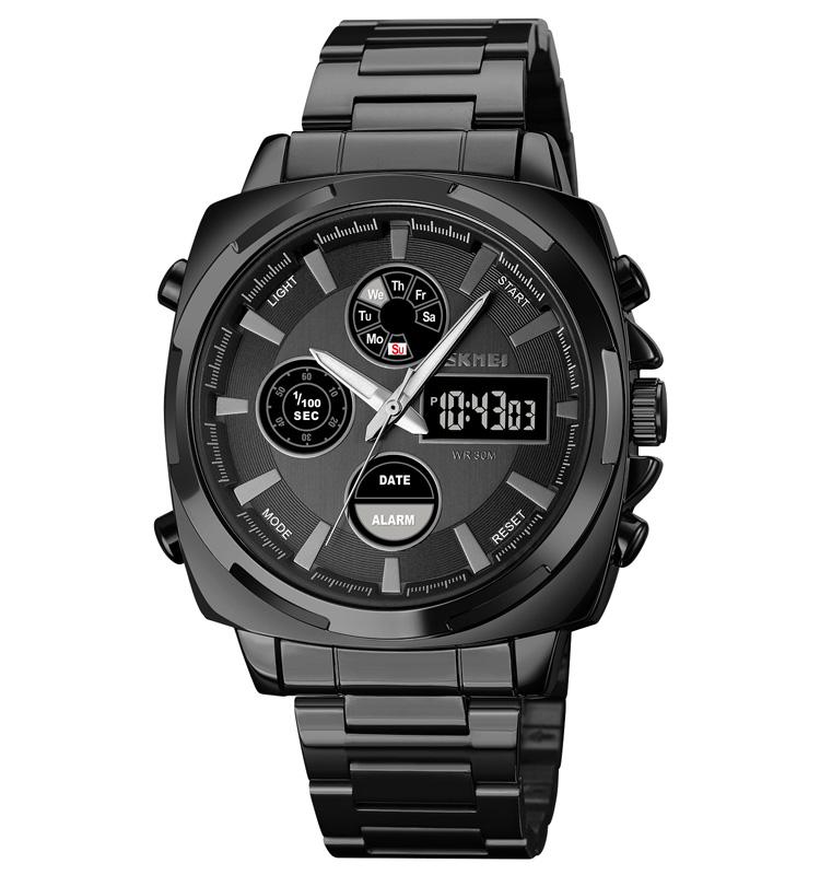 SKMEI 1673 Practical Sporty Men's Dual Display Watch Steel Strap Life Waterproof Fashion Outside Style Male Wristwatch