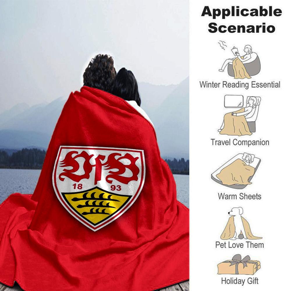 VfB Stuttgart Football Club Flannel Blanket, Red Shield Logo Print Throw Blanket, Soft Warm Sofa Bed Blanket for Soccer Fans Home Decor Gift
