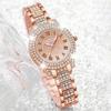 4-teiliges Luxus-Damenuhr-Set Trendige Mode mit Strasssteinen Römischen Ziffern Rundes Zifferblatt Quarz Uhr Armband-Set Perfektes Geschenk