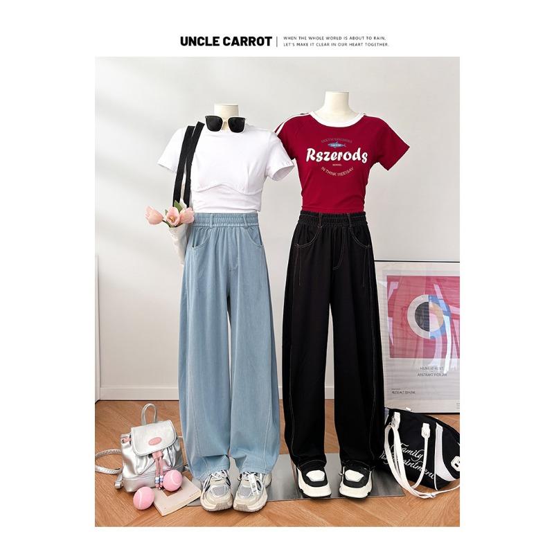 Women Vintage High Waist Slim Straight Leg Casual Pants