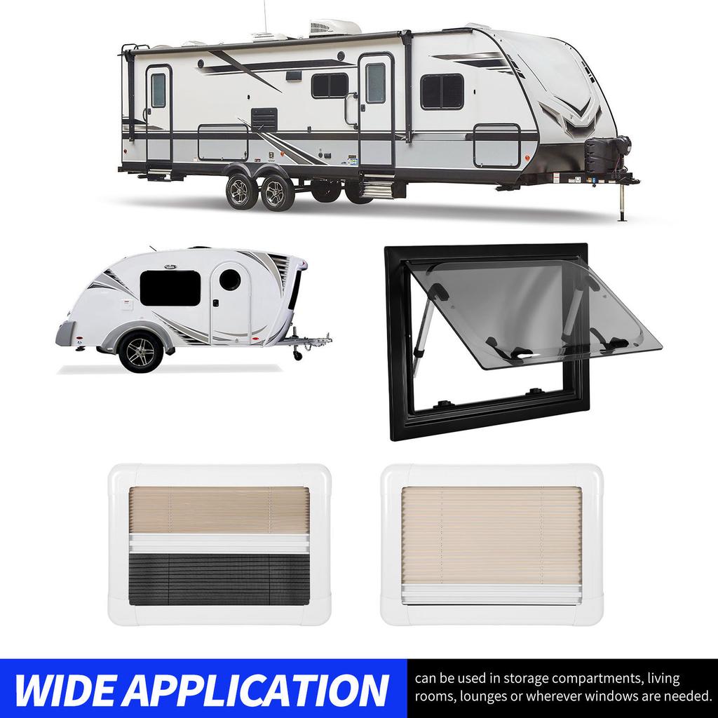 RV Push Out Window Right Angle Double Layer Acrylic Glass UV Proof Trailer Window with Insect Net Privacy Curtain for Caravan Camper