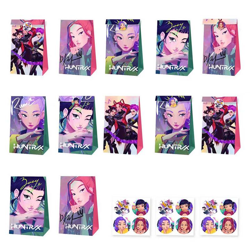 12 Stück Set Kpop Dämonenjäger Süßigkeiten Papiertüte Rumi Mira Zoey Saja Jungen Handtasche Geschenkverpackungsbeutel Party Einladungskarten Kinderfreundlich Unterhaltsam Spaß