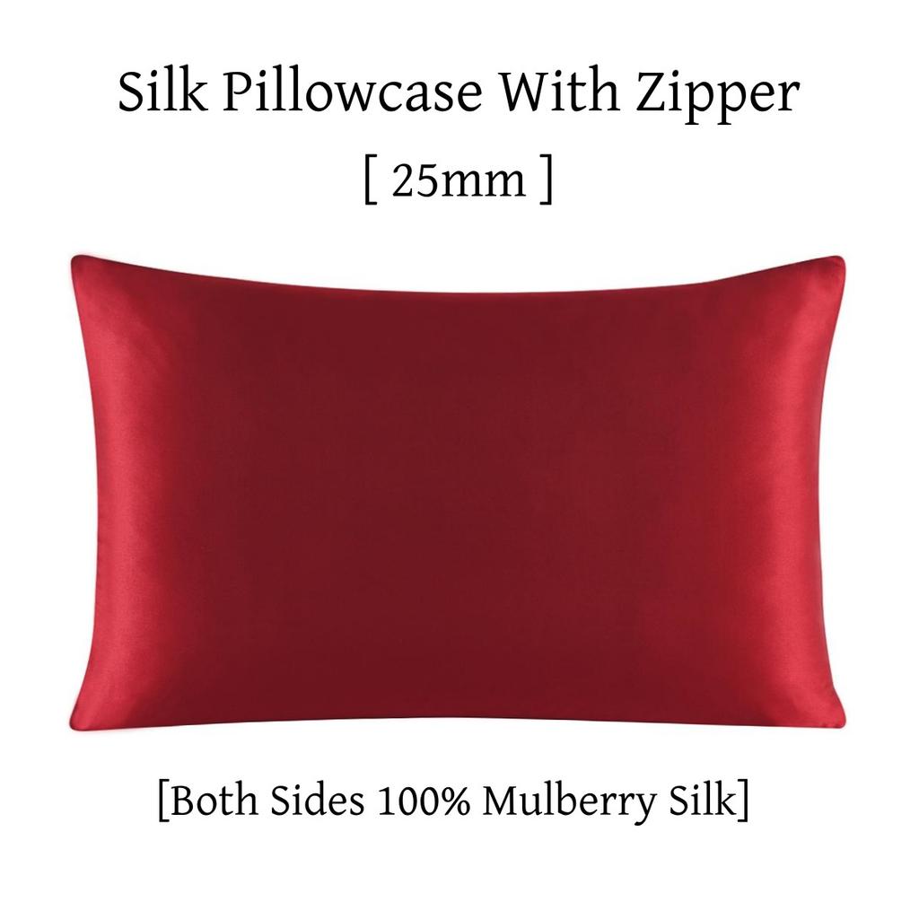 25MM Pure Silk Zipper Pillowcase 1pc 100% Nature Mulberry Silk Pillow Cover Single pillow Case