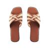 Casual square head color matching cross-strapped straw-woven flat-bottomed cool slippers