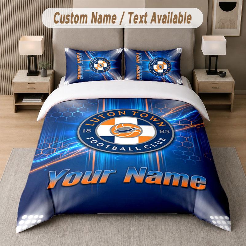 Benutzerdefiniertes Bettwäsche-Set Luton Town Muster, Druck Name Text 1 Bettbezug plus 2 Kissenbezüge Heimtextilien