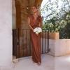 Women Design Short Sleeve Solid Color Ankel-Length Dress V-neck High Waist