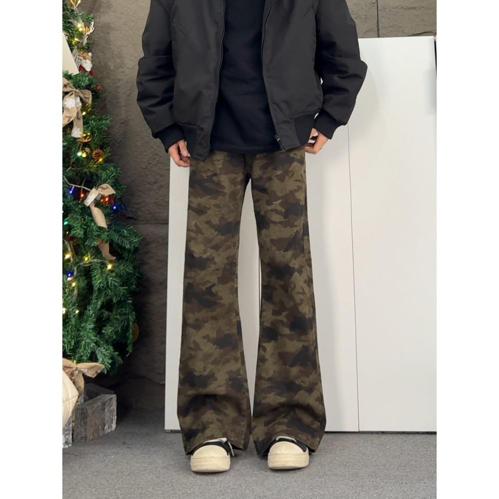 American High Street Versatile Autumn and Winter Trend Thickened Camouflage Loose Men's and Women's Micro-pull Tooling Jeans