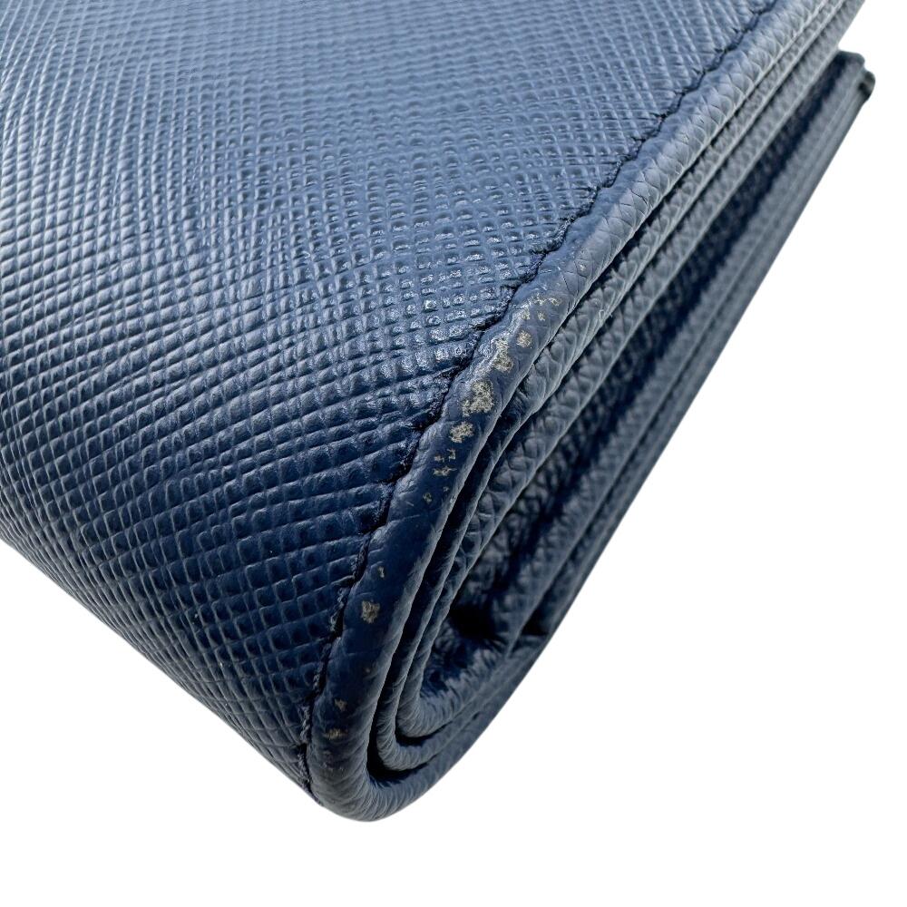 PRADA 1ML005 flap saffiano leather Bifold Wallet blue leather Women Used