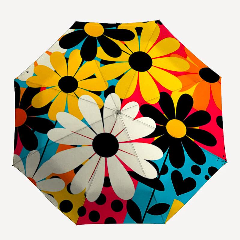 

1pc Flower Pattern Automatic Folding Umbrella - Compact 8-Rib Design, Durable Plastic & Iron, Festive Gift, Compact Umbrellan030