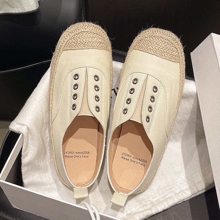 Xiaoxiangfeng fisherman shoes canvas shoes women's 2025 autumn new Korean version woven little white shoes ins tide low-top casual single shoes