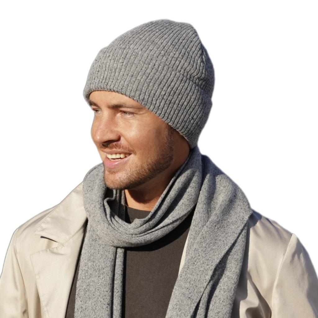 Patrick Men' Set - Hat and Scarf, Gray (Merino & Silk)