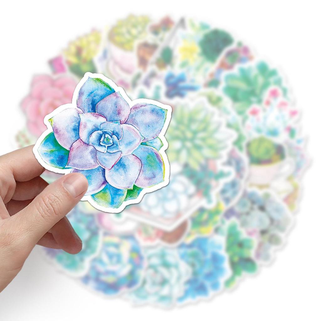50PCS Custom Cartoon Succulent Stickers for Notebooks, Stationery, Refrigerators, and DIY Crafts
