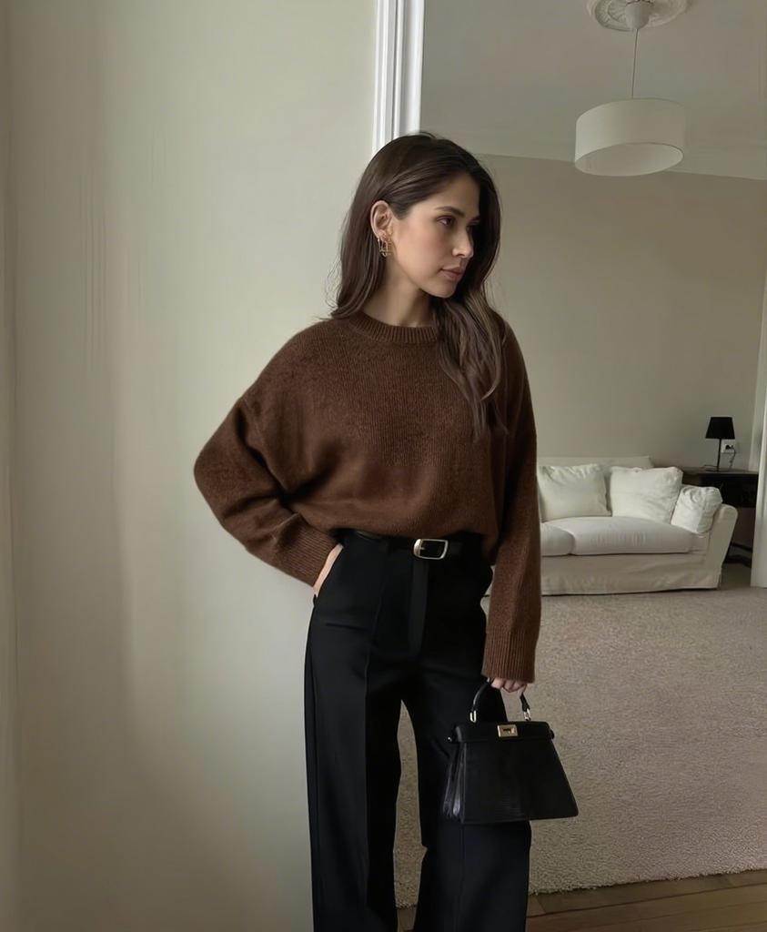 Hirsionsan Basic O Neck Basic Sleeve Sweater Women 2025 Oversized Short Knitted Pullovers Female Casual Thick Warm Soft Tops